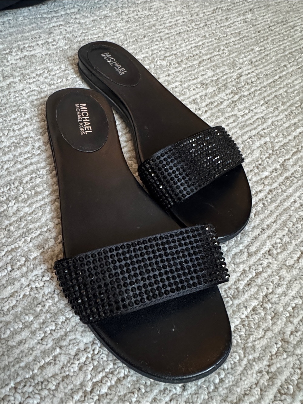 Michael Kors Black Crystal-Embellished Slide Sandals